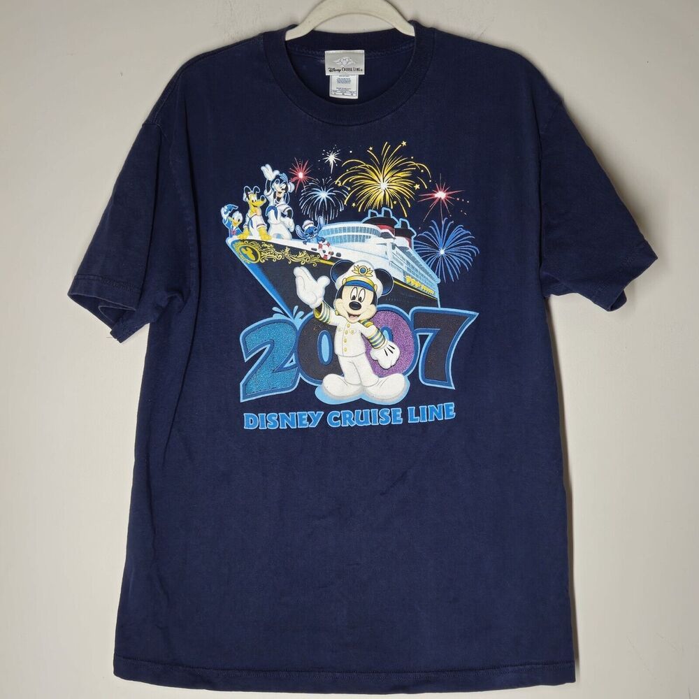 Vintage Disney 2007 Cruise Line T Shirt Large Mickey Mouse Blue Cartoon
